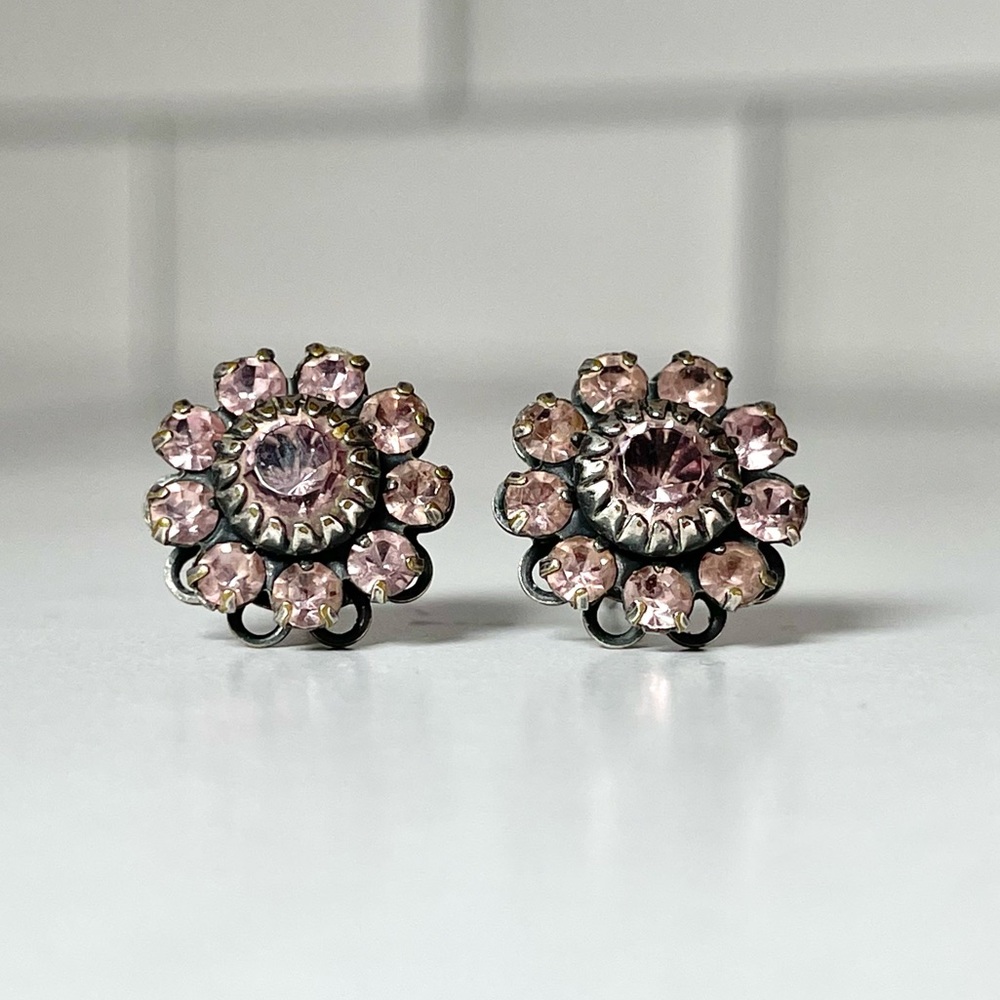 Pink crystal stud earrings.